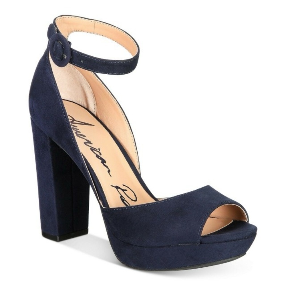American Rag Women Areeta Open Toe Ankle Strap Pumps Navy Blue Shoes Size 10 NEW